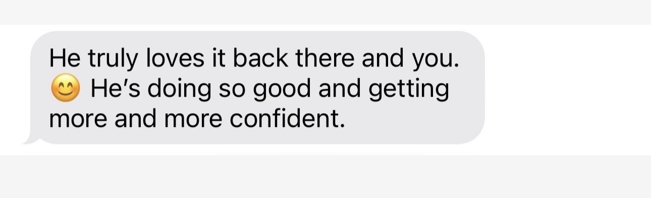 Family message describing a player’s growing confidence behind the plate