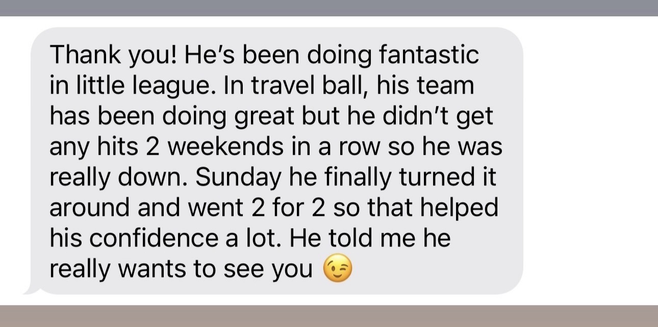 Family message describing renewed confidence after a strong game