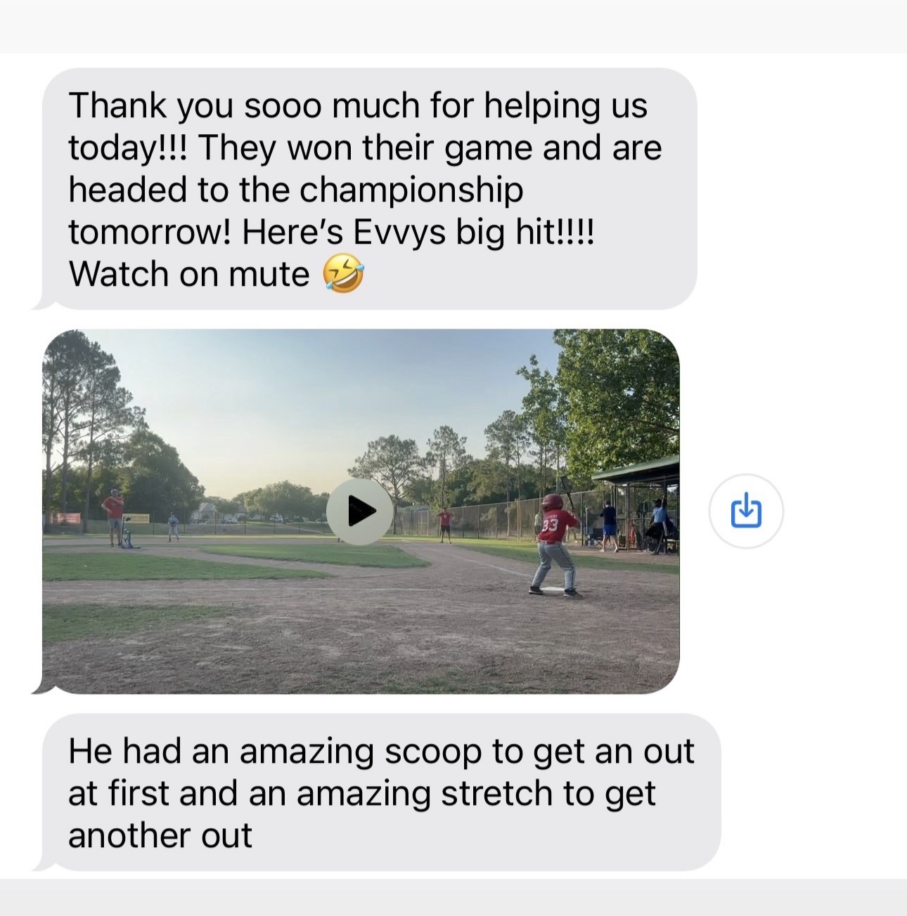 Family messages thanking the coach and sharing championship-game highlights