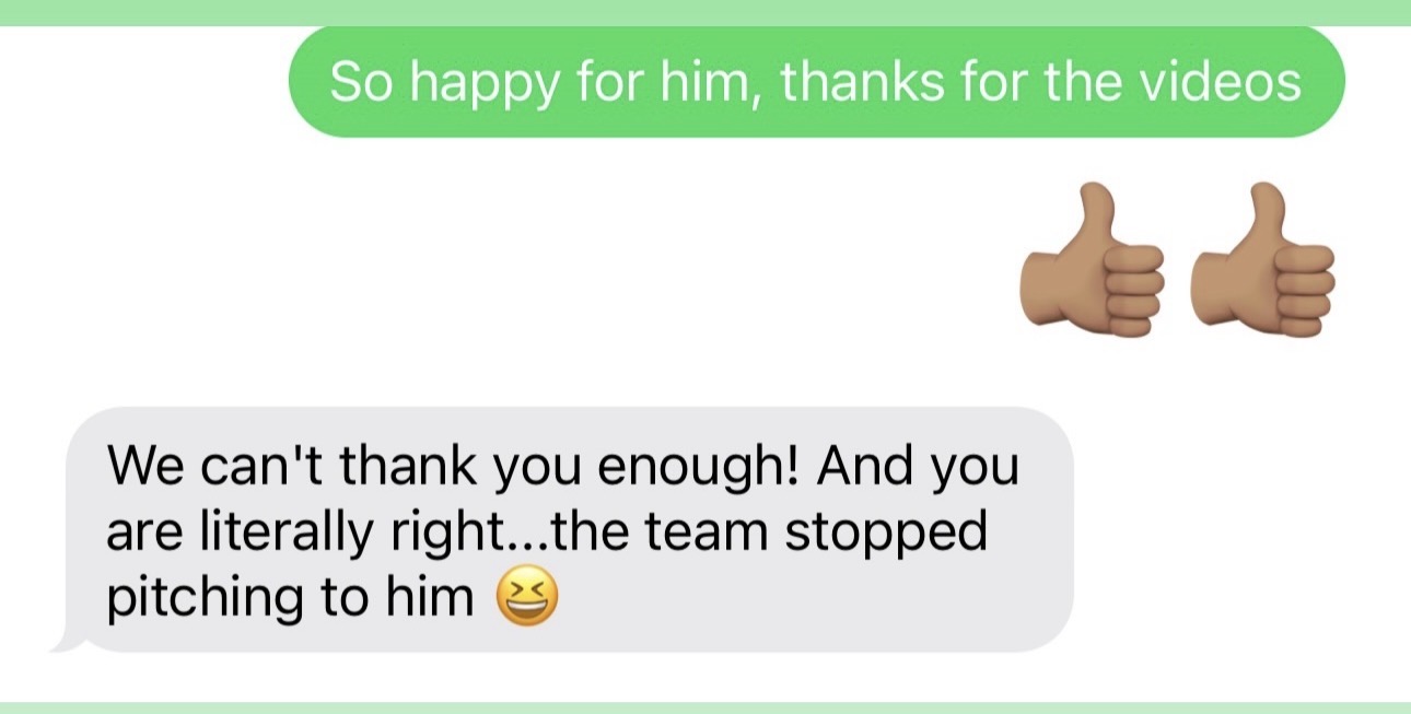 Family message thanking the coach after opponents stopped pitching to the player