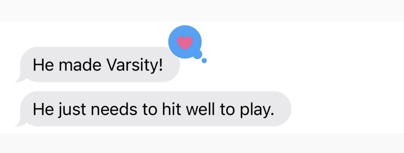 Family message celebrating a player making the varsity team
