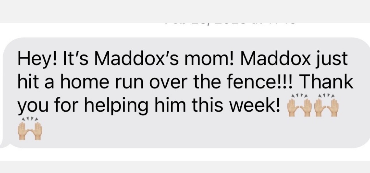 Family message thanking the coach after a player hit a home run