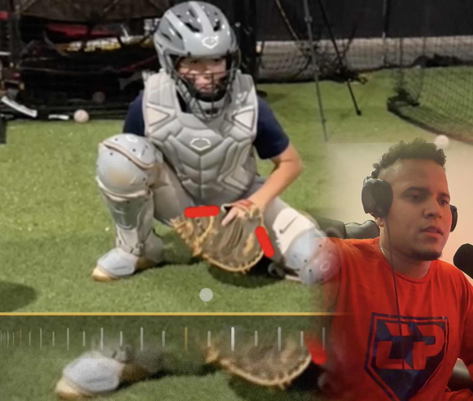 Catcher blocking analysis with glove-position marks and our team providing video feedback